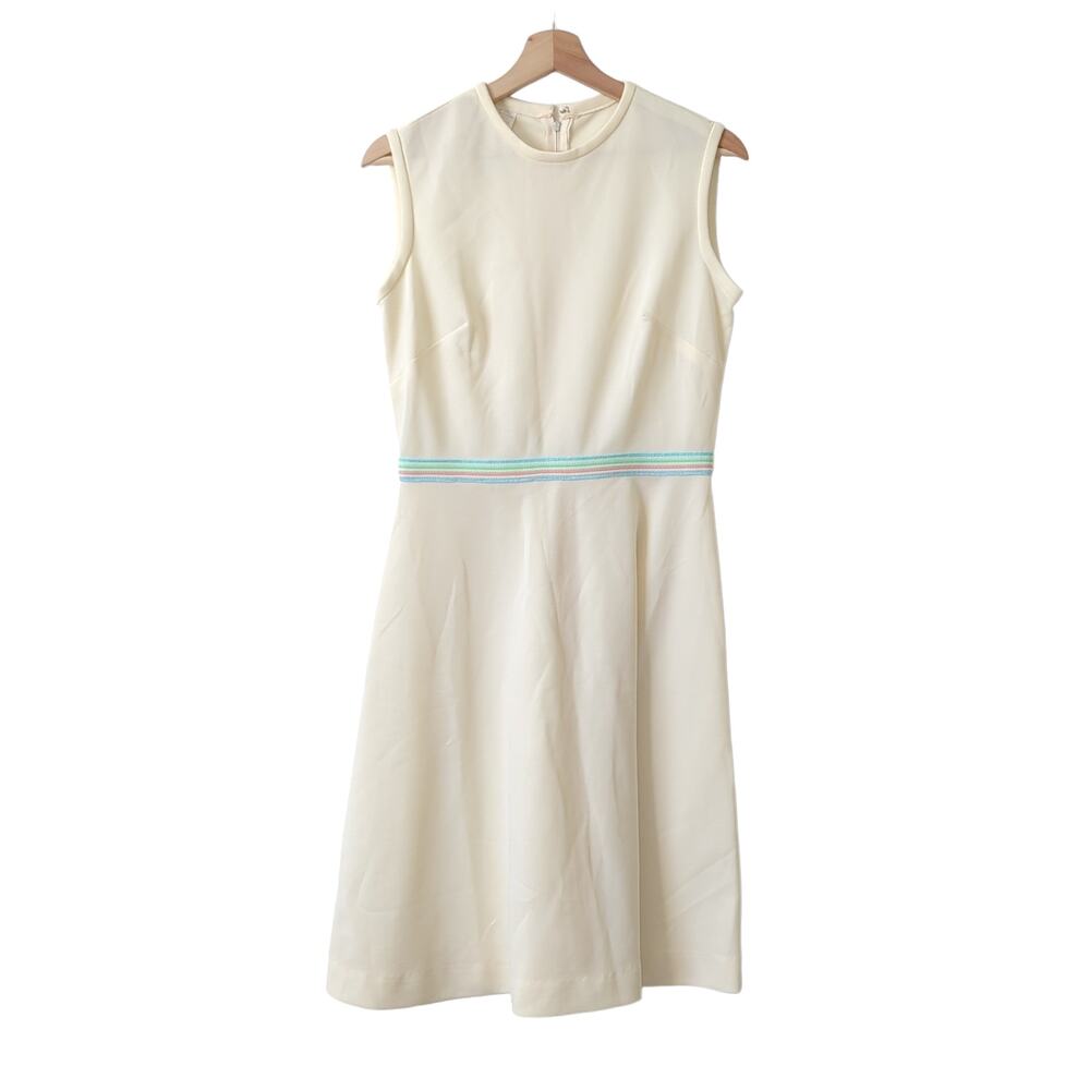 Vintage 60's Dress Womens 14 Pale Yellow FIt Flare‎ Single Stitch Mid Mod MCM